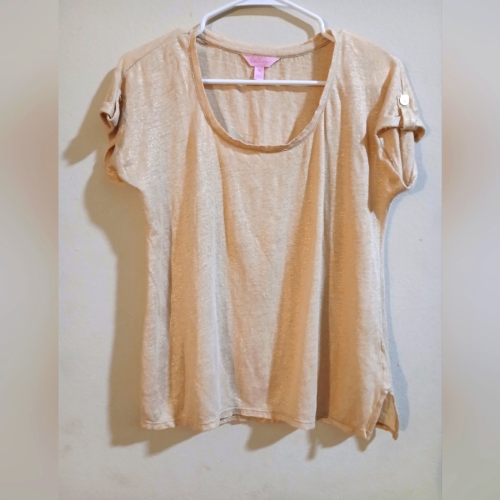 Lilly Pulitzer Anara Gold Metallic Top Sz XS.